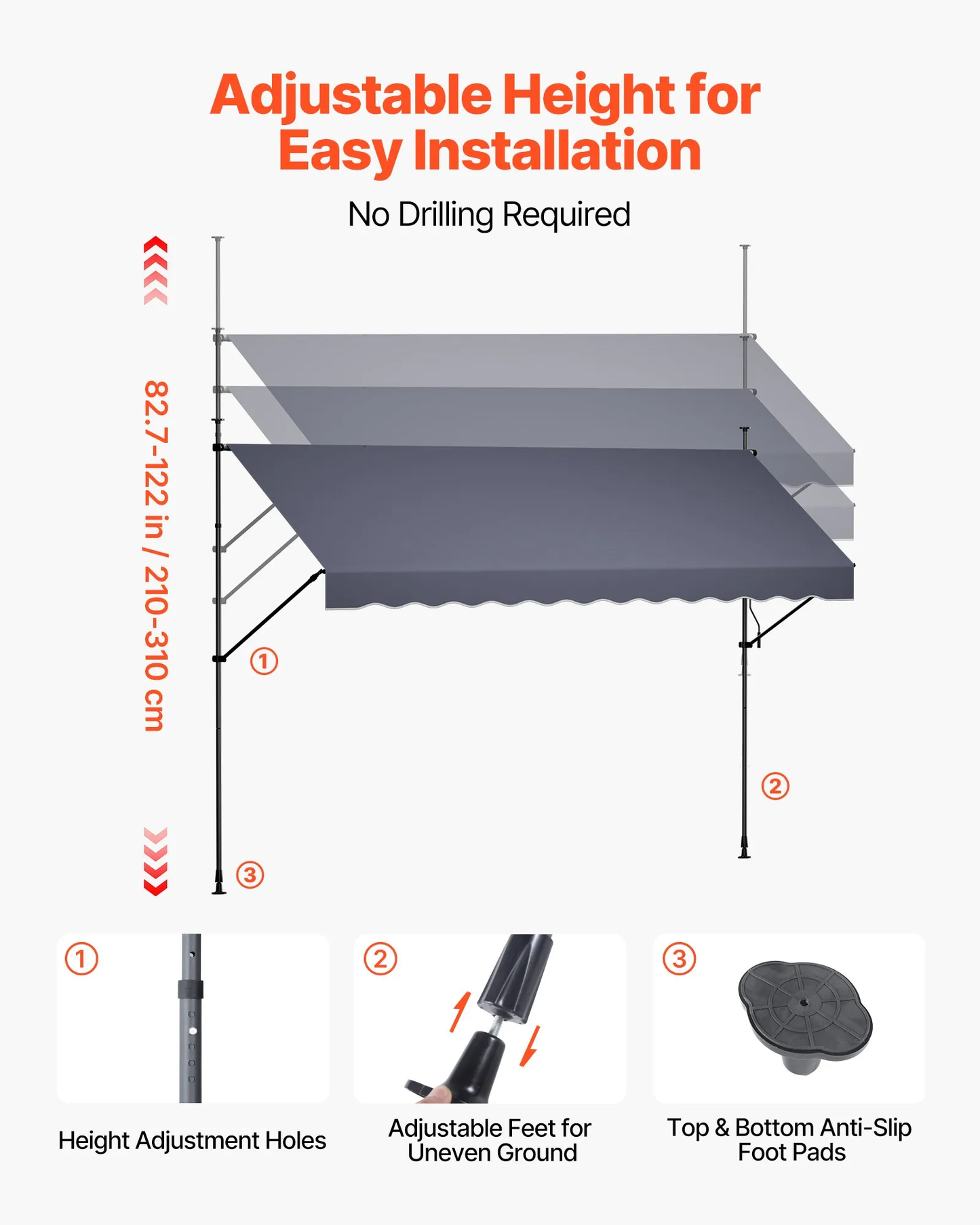 VEVOR Manual Retractable Awning, 138" Outdoor Retractable Patio Awning Sunshade Shelter,-$75