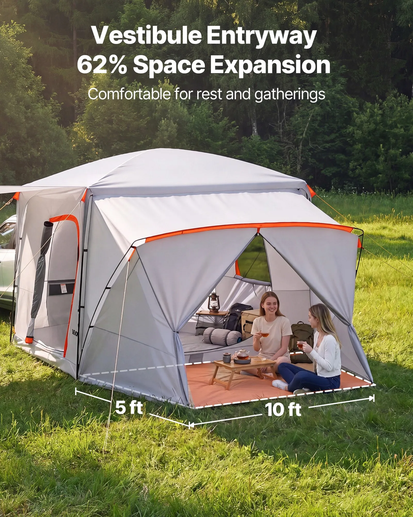VEVOR SUV Camping Tent F/5-9 Person, 13x10FT 3-Season SUV Tailgate Tent w/Ventilated Windows,-$280