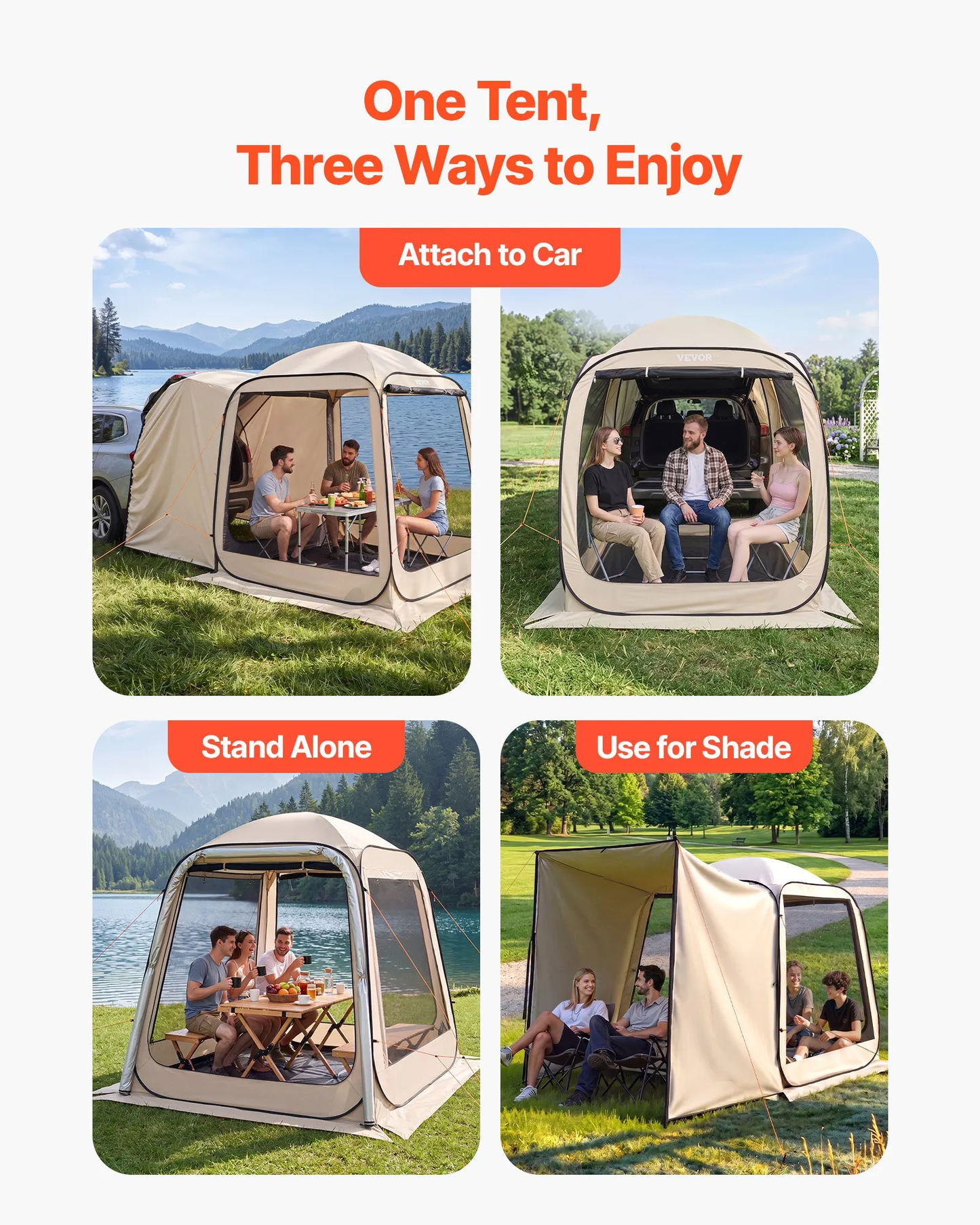 VEVOR Screen House Tent, 6 x 6 ft, 4-6 Person Pop Up SUV Tailgate Tent, Portable Screened,-$100
