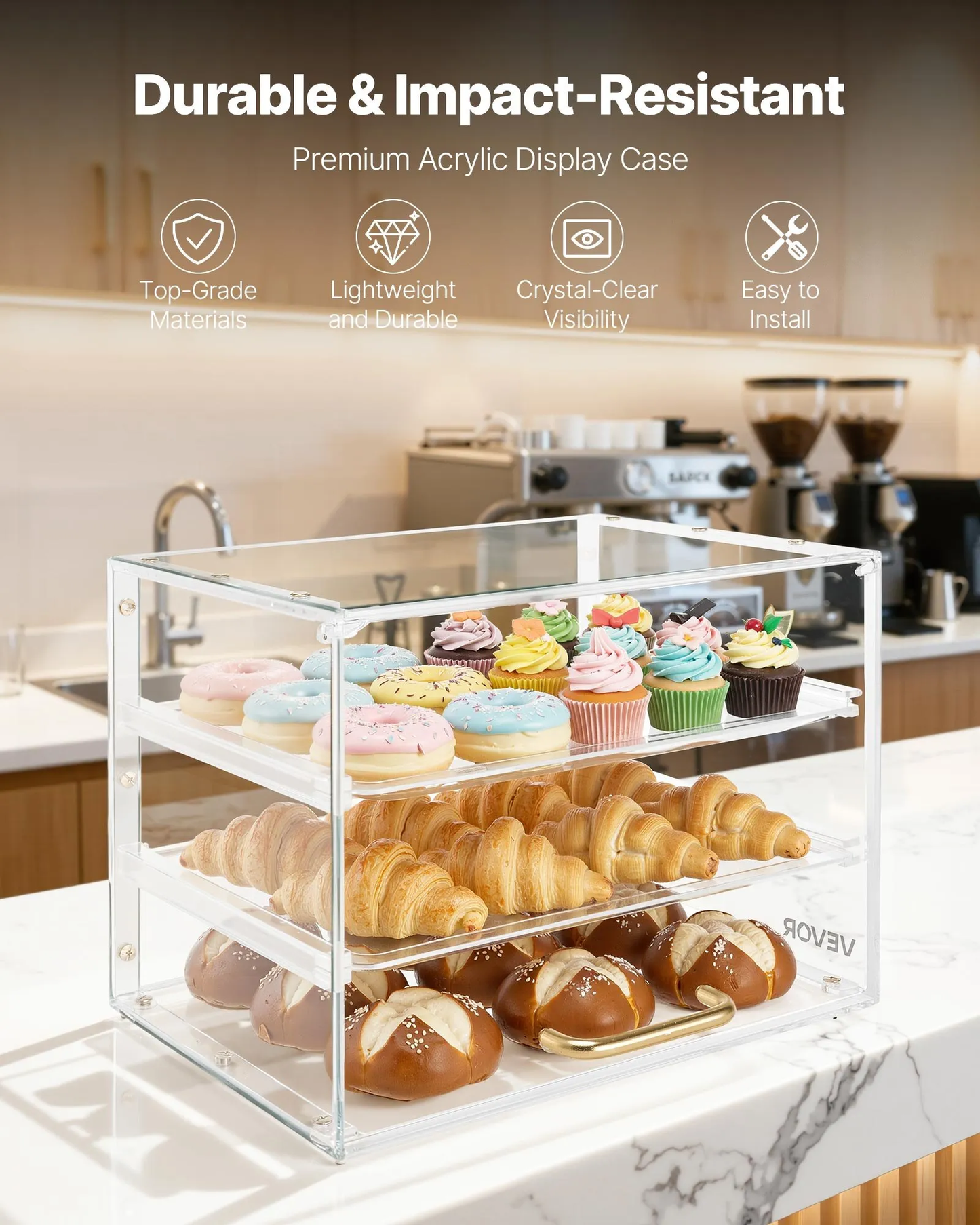 VEVOR Bakery Display Case, 3-Tier Commercial Countertop Pastry Display Case,-$45