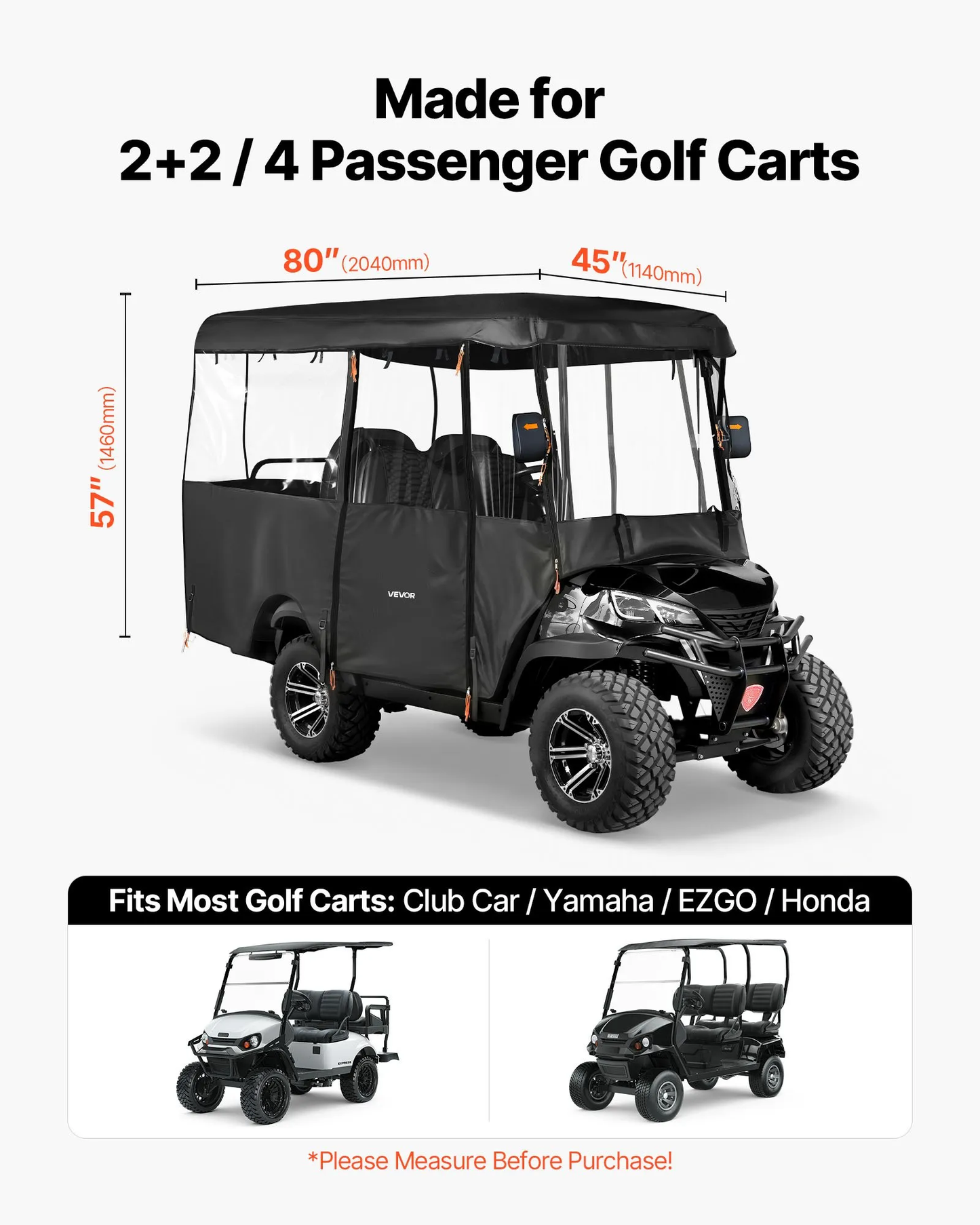VEVOR Golf Cart Cover, Visible Full-Enclosure 2+2/4 Passenger Golf Cart, 420D Waterproof Oxford Fabric,-$70