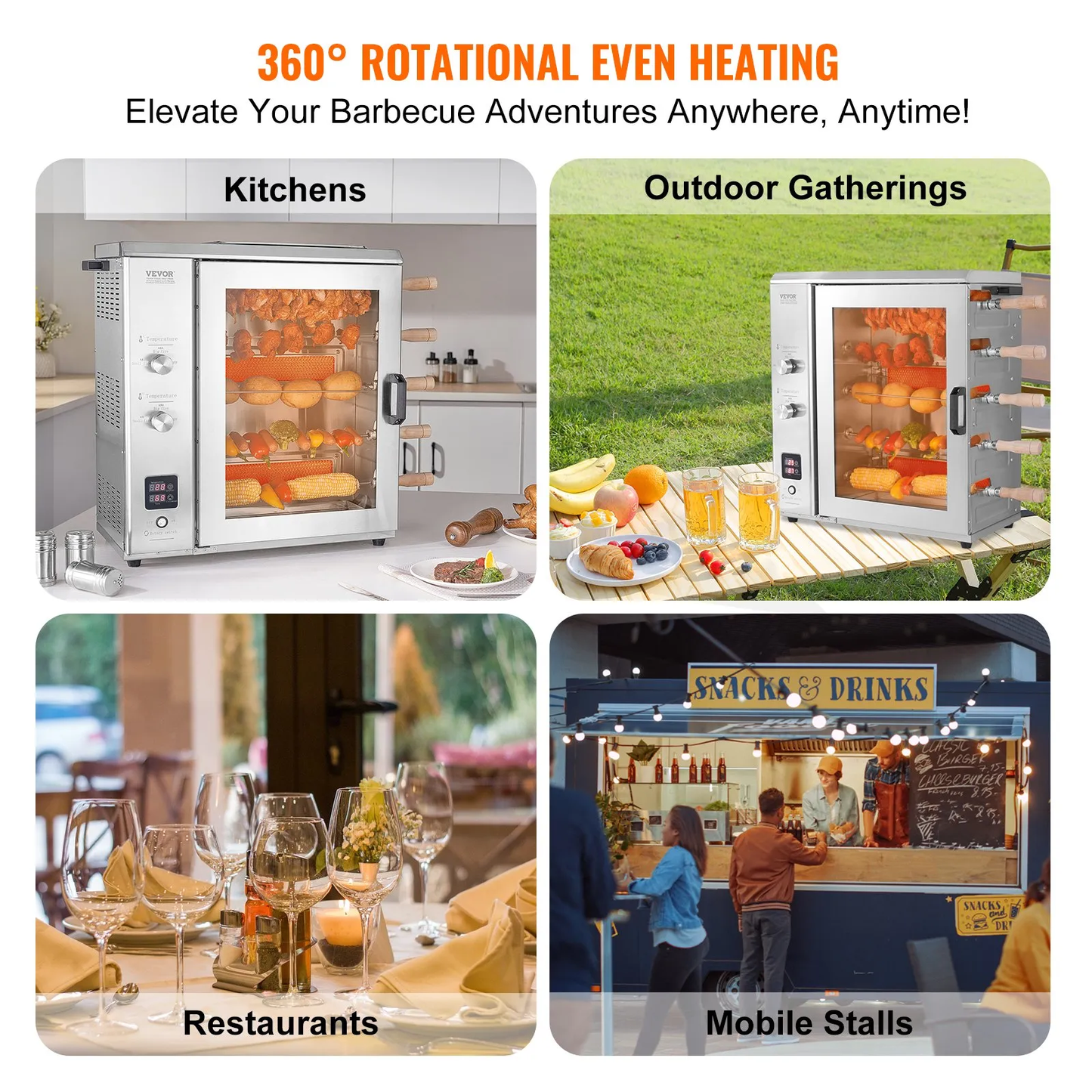 VEVOR Shawarma Portable Propane Grill Machine, Stainless Steel, 5 Strings of Barbecue Capacity