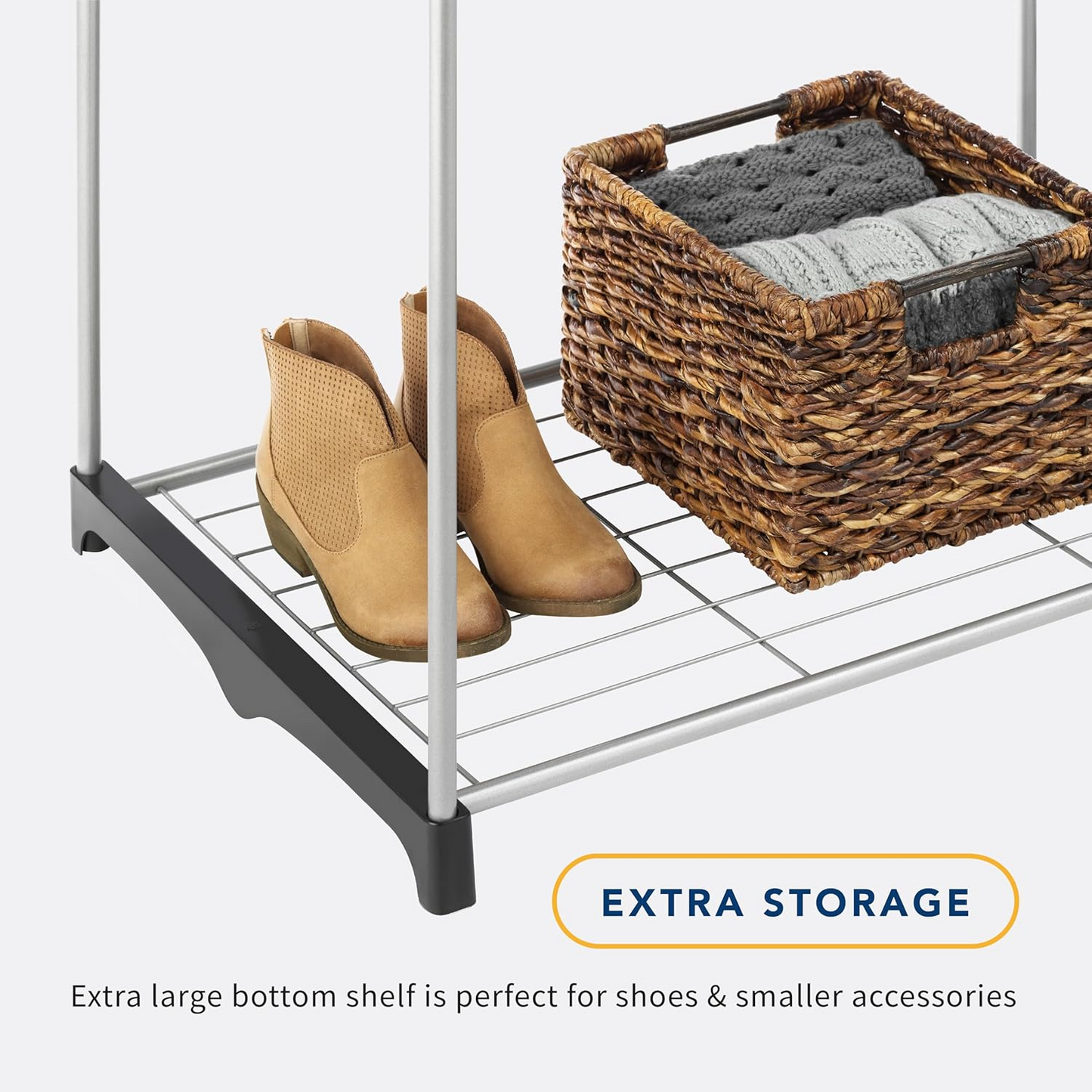 Brand New Amazon Basics Double Rod Closet,Freestanding Wardrobe, Coat Rack, Shoe Rack, Silver