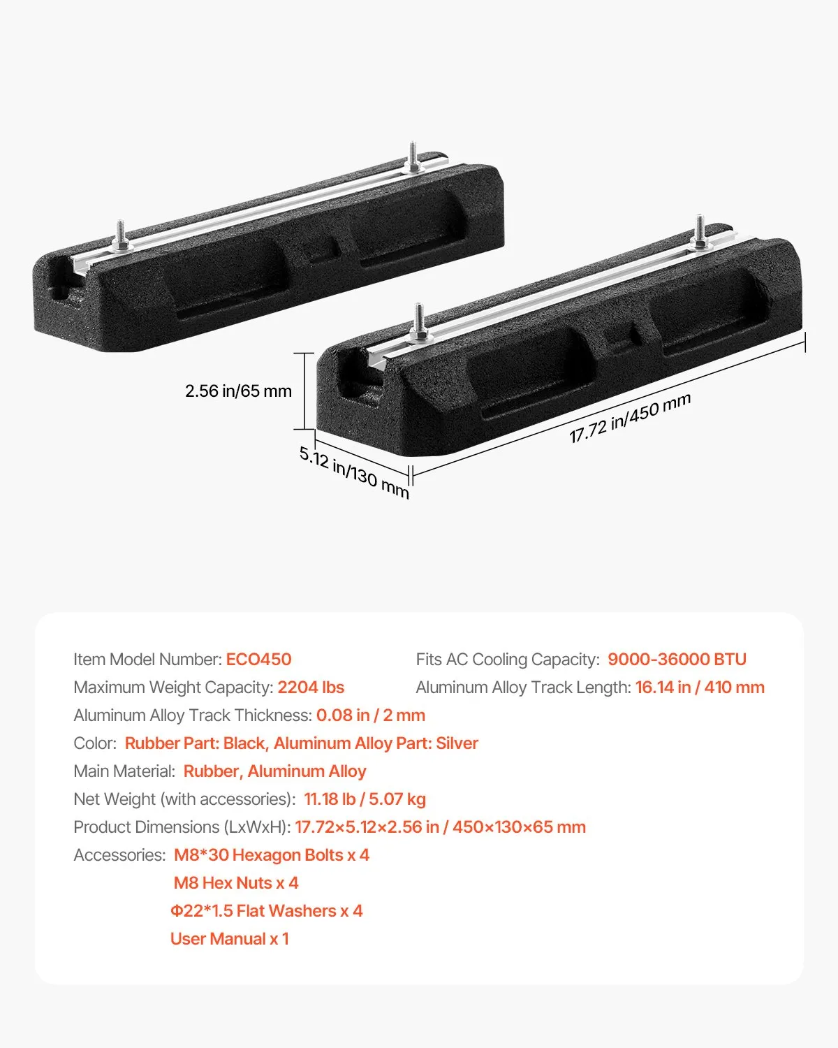 VEVOR Floor Mounting Base Kit for 9000-36000BTU, 2204LBS Load Anti-Vibration Pads,-$25