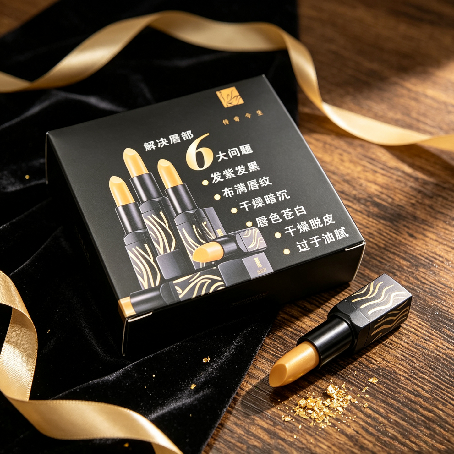 BNIB-6-in-1 Lip Care Lipstick Set, Gold Black Matte Lip Balm Kit for Daily Lip Nourishing and Smooth Lip Color,-$5