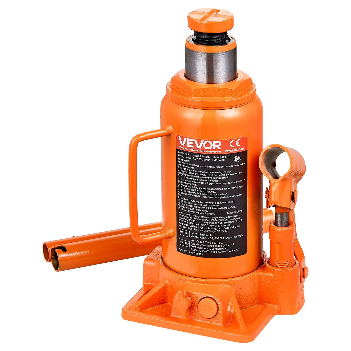 VEVOR Hydraulic Bottle Jack, 12 Ton (26455.5 lbs) Capacity, 8.1-15.7 Inch Lifting Range, Heavy Duty,-$35