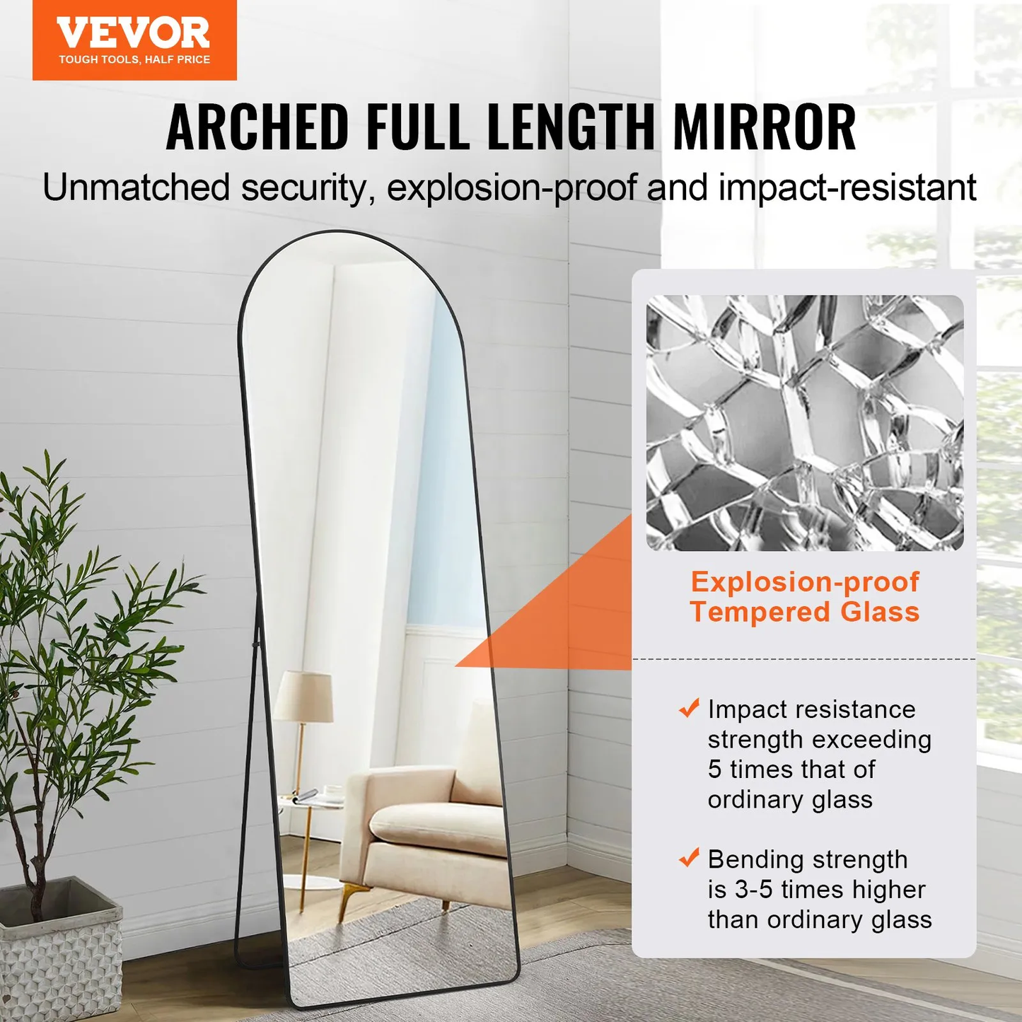 VEVOR Arched Full Length Mirror,65'' x 22''Large Free Standing/Leaning/Hanging Wall Mounted Floor Mirror