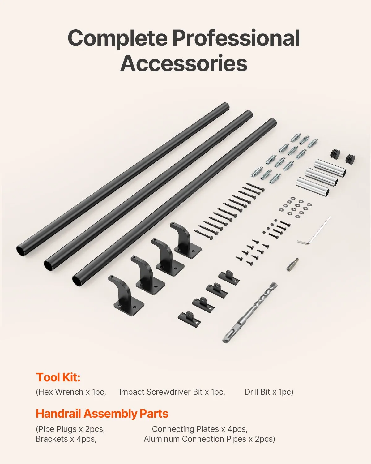 VEVOR Wall Mounted Stair Handrail, 10ft Pipe Staircase Handrail, Black Galvanized Aluminum,-$35