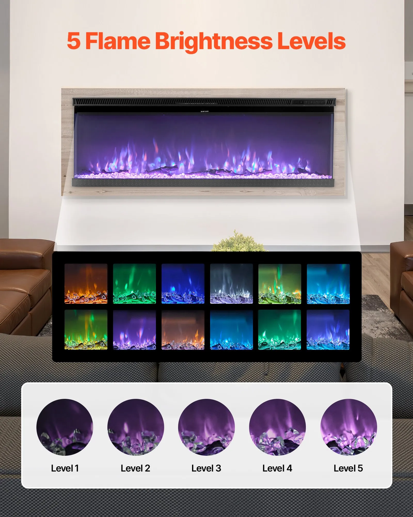 VEVOR 60 inch Electric Fireplace, Three-Sided Glass Wall Mounted Recessed Fire Place with Remote Control,-$250