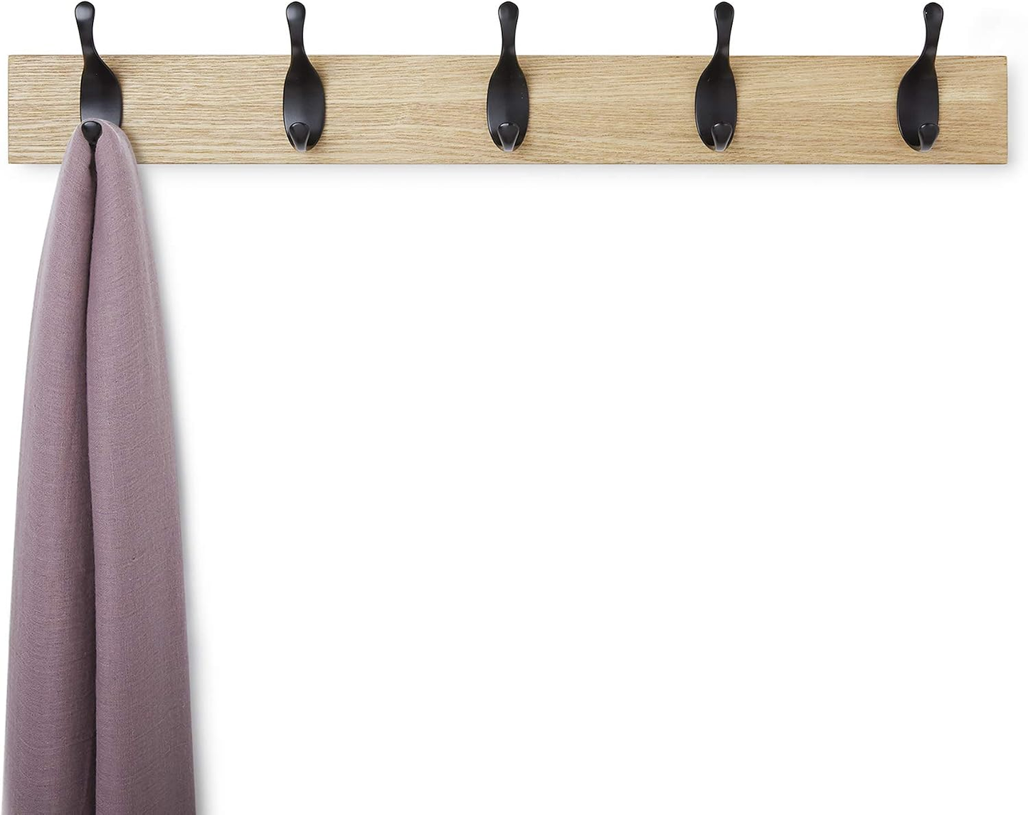 BNIB-Amazon Basics Wall Mounted Stylish Coat Rack with 5 Hooks, Natural Wood Tone, Set of 2,-$20