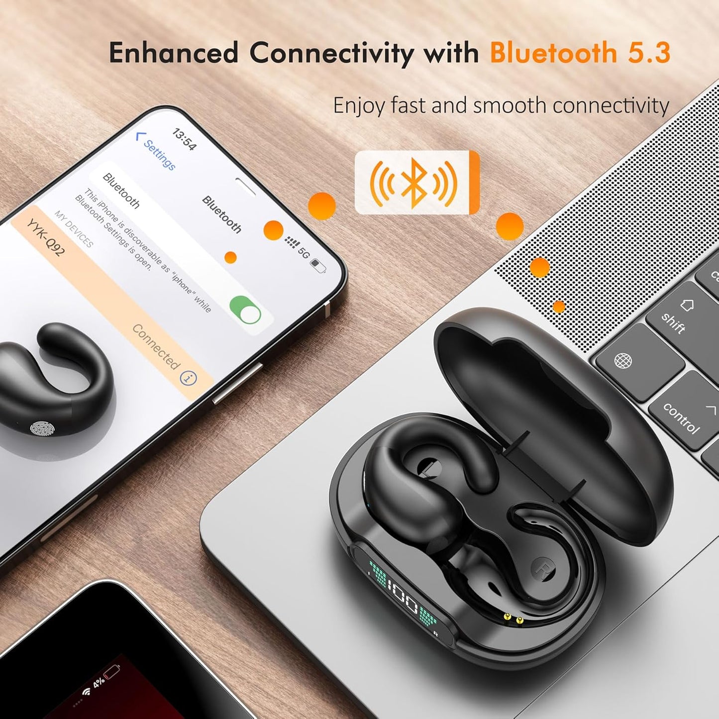BNIB-Headphones Bluetooth 5.3 Wireless Earbuds 4 HD Mic with 40 Hours LED Display Charging Case