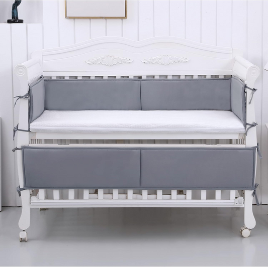 BNIB-Ruddiscrad 4-in-1 Crib Liner Padded Bumpers, Crib Side Protector Pad Set for Infants, (Grey)