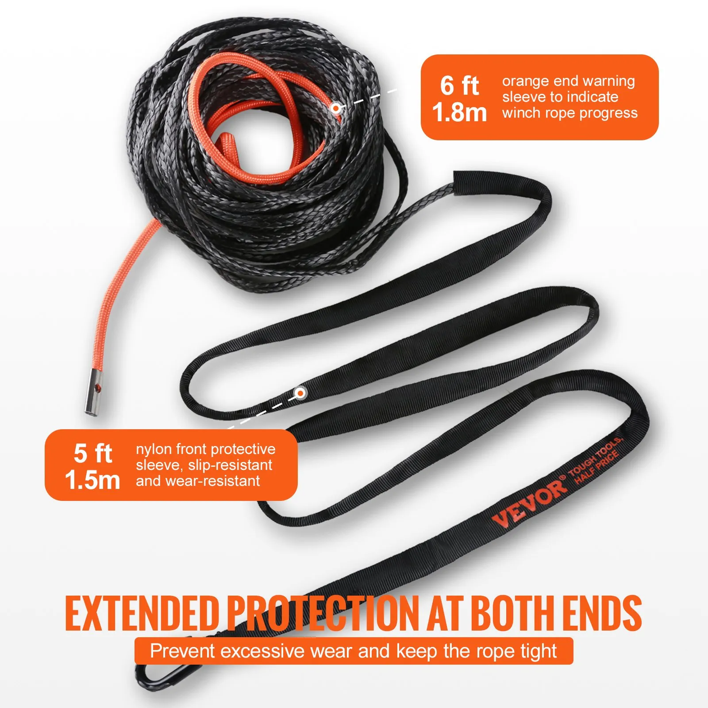 VEVOR Synthetic Winch Rope, 1/4 Inch x 50 Feet 10,000 lbs Synthetic Winch Line Cable Rope with Protective,-$25