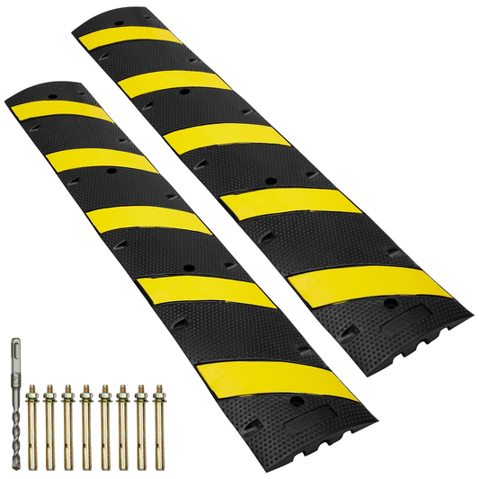 VEVOR 2PCs 6 ft/72'' Rubber Speed Hump, 2 Channel, 22000 lbs Capacity Heavy Duty Traffic Speed Bump,