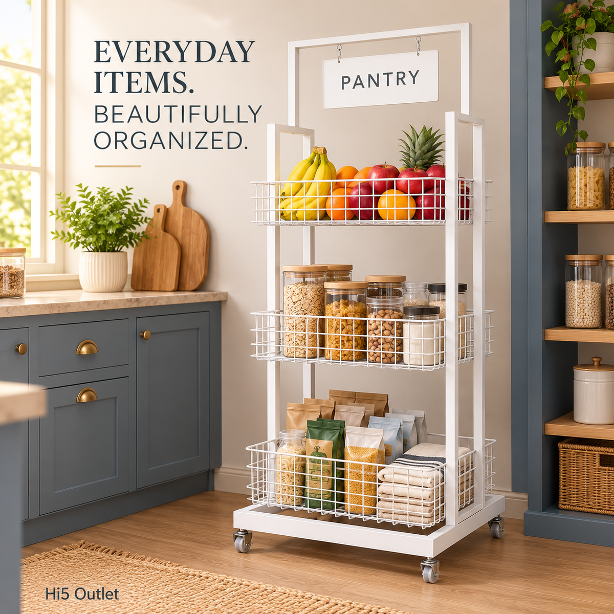 BNIB-4-Way & 3-Tier Storage Rack w/Wheels, Retail Display Racks, Household Storage Organizer