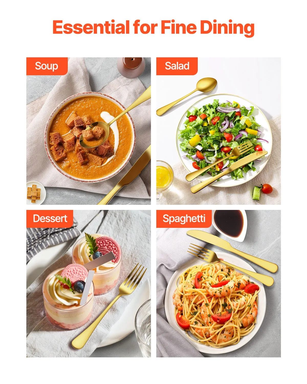 VEVOR 100-Piece Gold Silverware 100 Set, Food-Grade Stainless Steel Flatware Utensils for 20,-$50