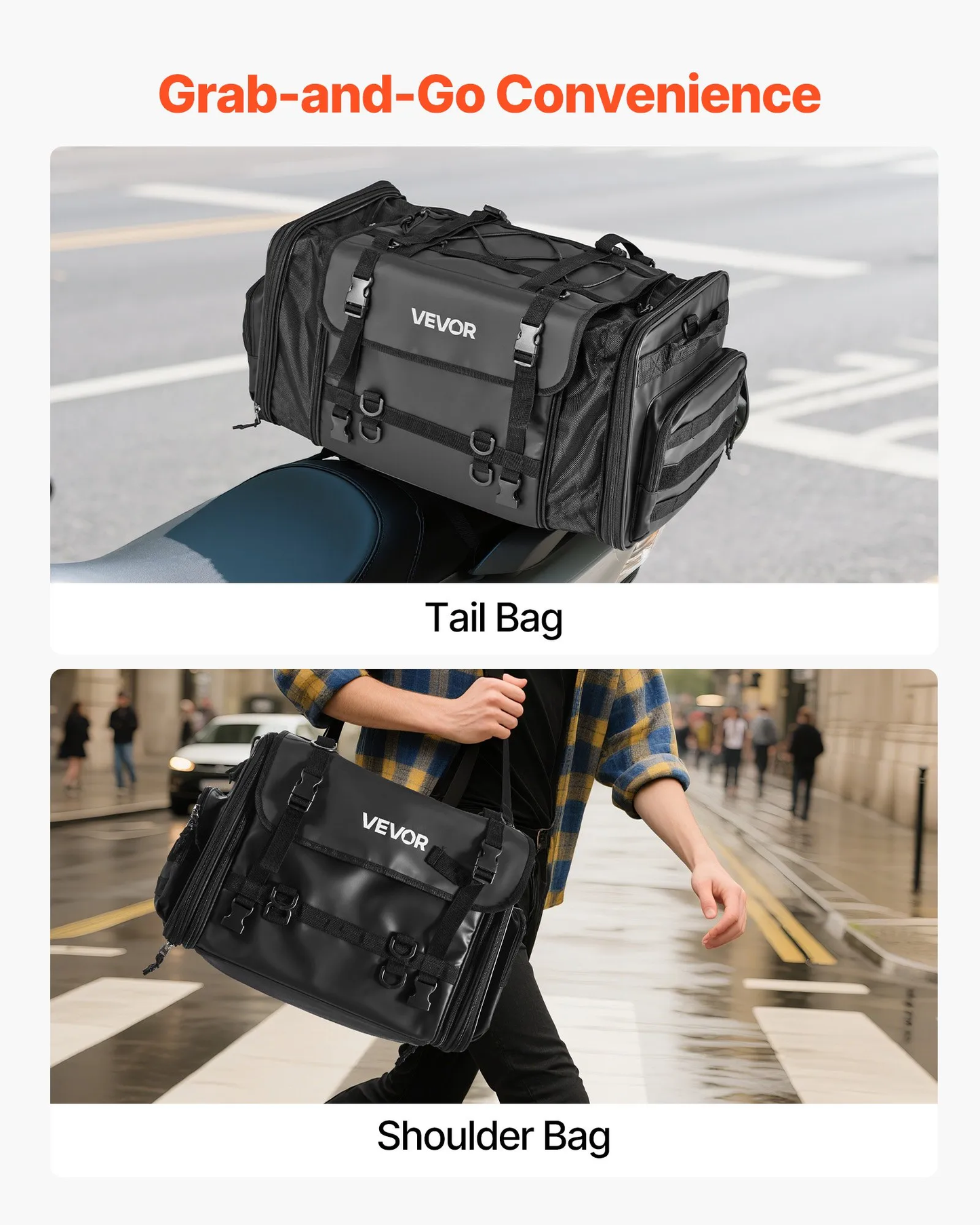 VEVOR Motorcycle Tail Bag, 40-60 L Expandable Motorcycle Rear Seat Bag w/ Waterproof Cover,-$55