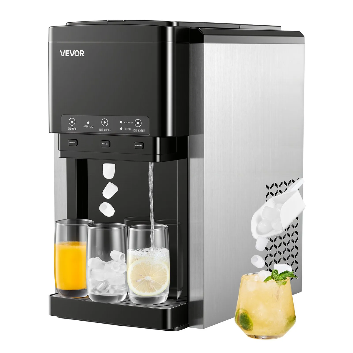 VEVOR Water Dispenser with Ice Maker,3-in-1 Countertop Water Dispenser,35 LBS/24H, 12 Cubes/7 Min Fast Ice Making with 4 LBS Storage,Bullet/Crushed