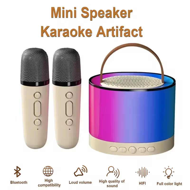 BNIB-K52 Wireless Bluetooth Speaker, 4-in-1 Microphone RGB Music Player Karaoke Machine