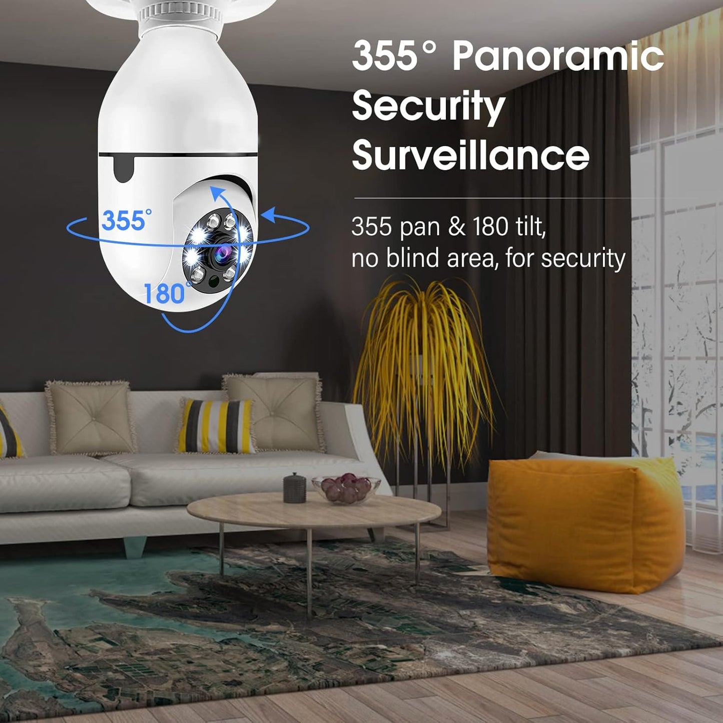 BNIB-Light Bulb Security Camera, 1080P Wireless Indoor Cam with 355°Pan/Tilt, 2.4GHz WiFi (Not 5G)