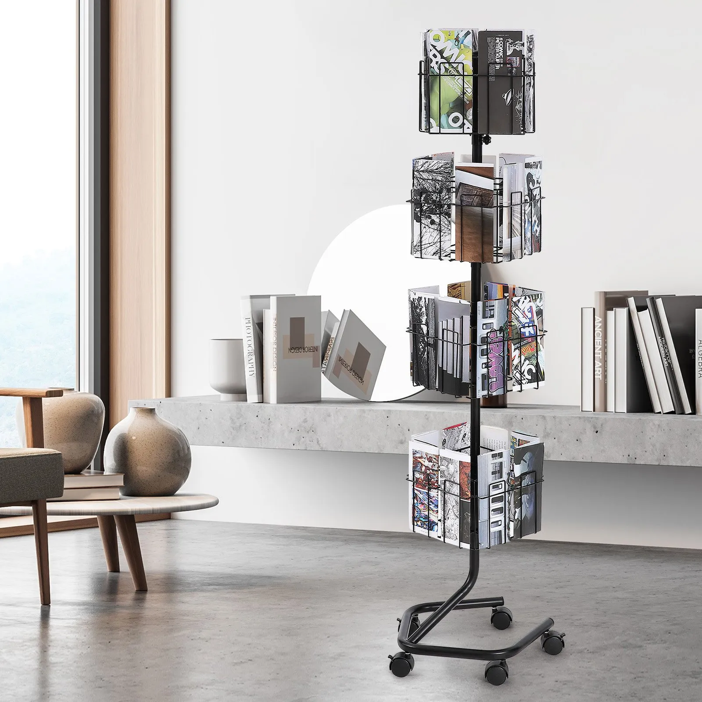 VEVOR Brochure Display Rack, 4-Tier 32 Pockets Rotating Magazine Literature Display Stand for Postcards,-$85