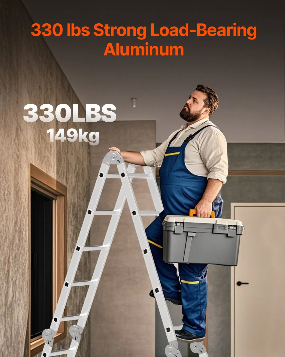 VEVOR Multi-Purpose Folding Ladder, 7-in-1 Tall Extension Step Ladder, A Frame 5 Step Telescoping,-$140