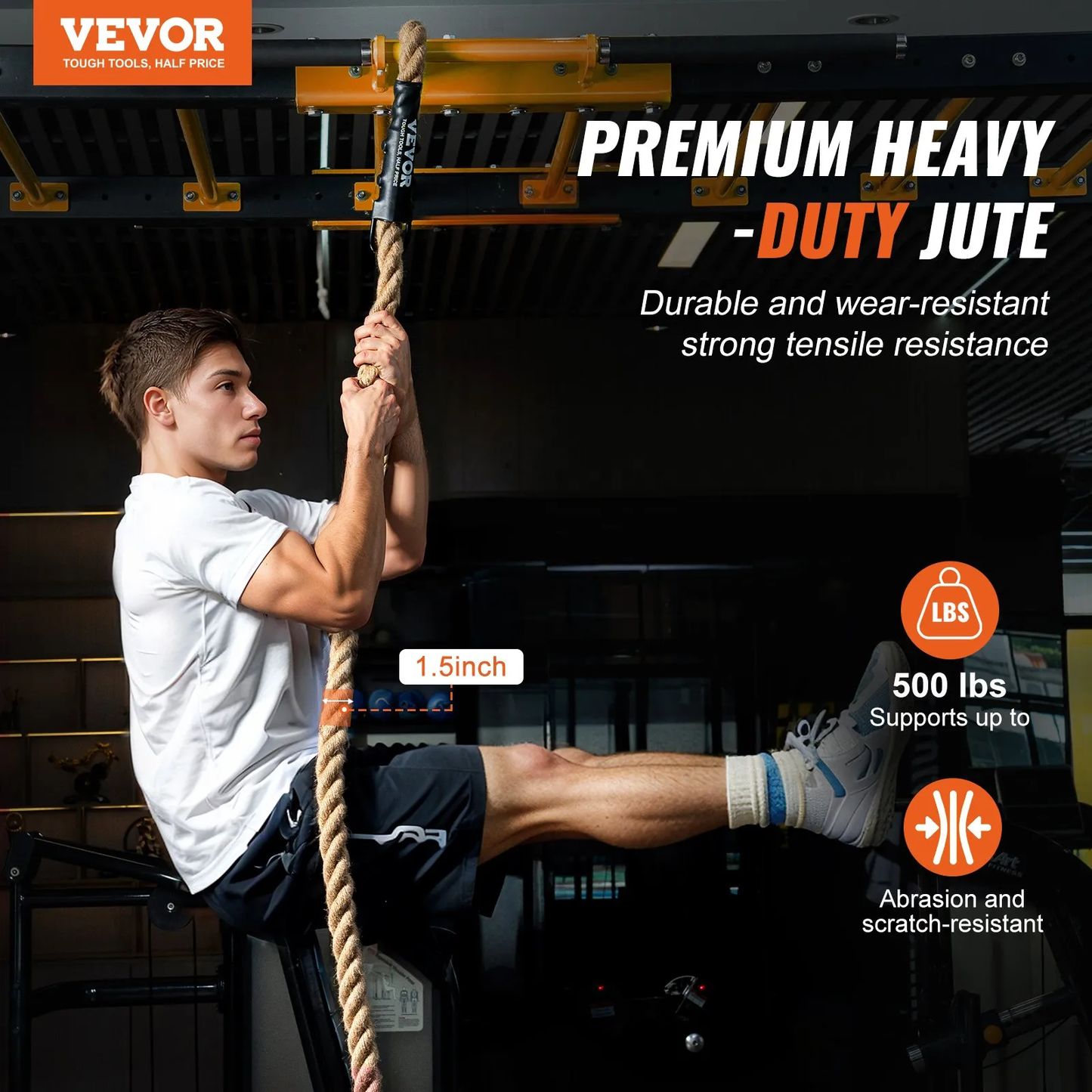 VEVOR Gym Climbing Rope, 1.5" Diameter 10 ft Length Gym Fitness Training Rope, Gym Exercise,-$25