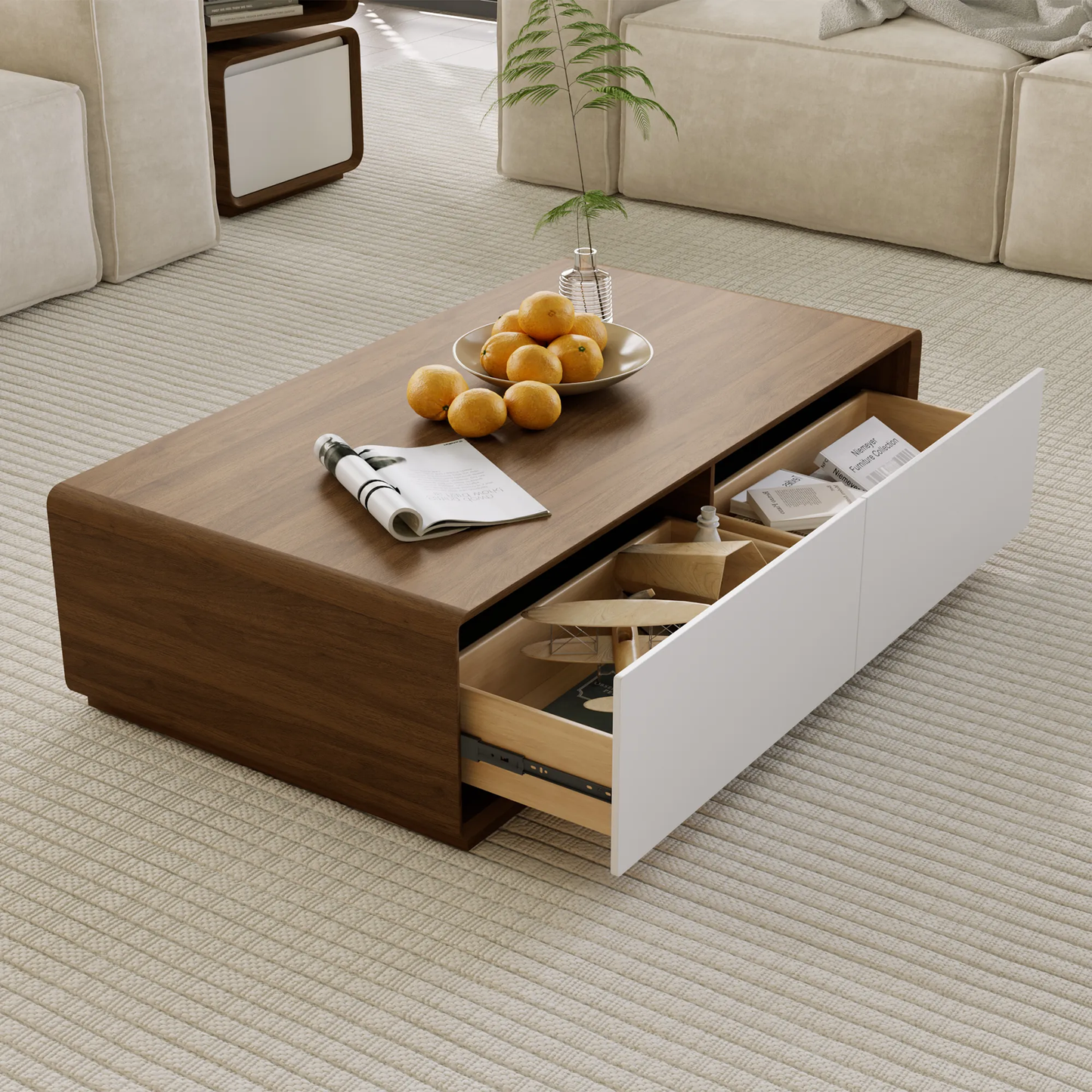 Brand New 51" Rectangular Wood Coffee Table with Storage – Stylish & Ready-to-Use,-$800