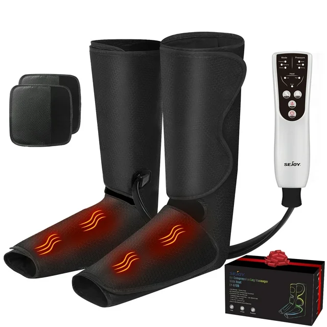 BNIB-Sejoy Air Compression Leg Massager with Heat, Foot and Calf Massage with 3 Modes 3 Intensities,-$50