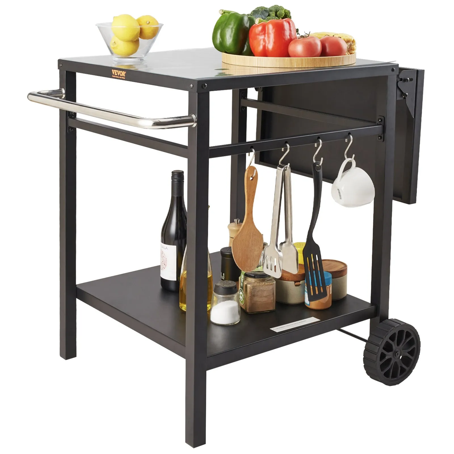 VEVOR Outdoor Grill Dining Cart with Double-Shelf, BBQ Movable Food Prep Table,-$75