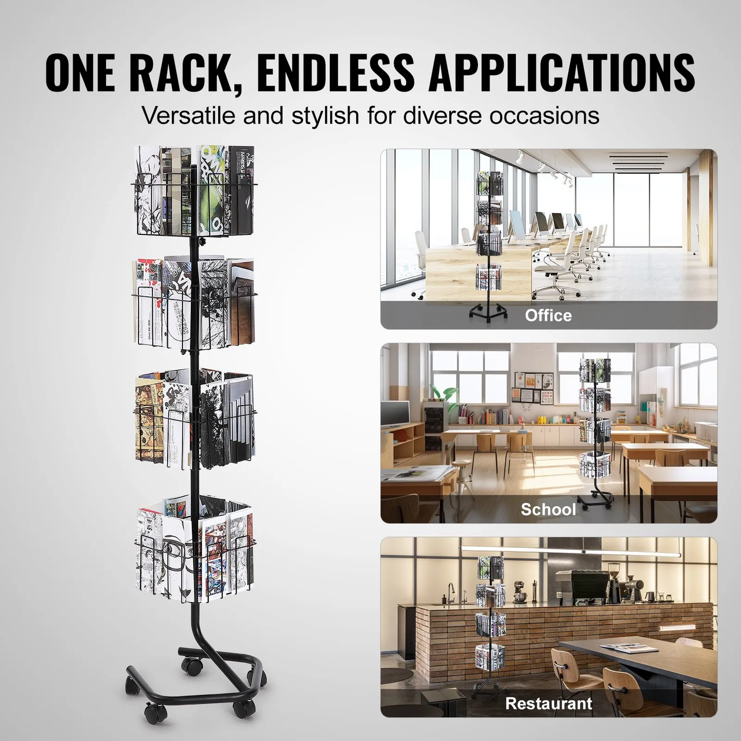VEVOR Brochure Display Rack, 4-Tier 32 Pockets Rotating Magazine Literature Display Stand for Postcards,-$85