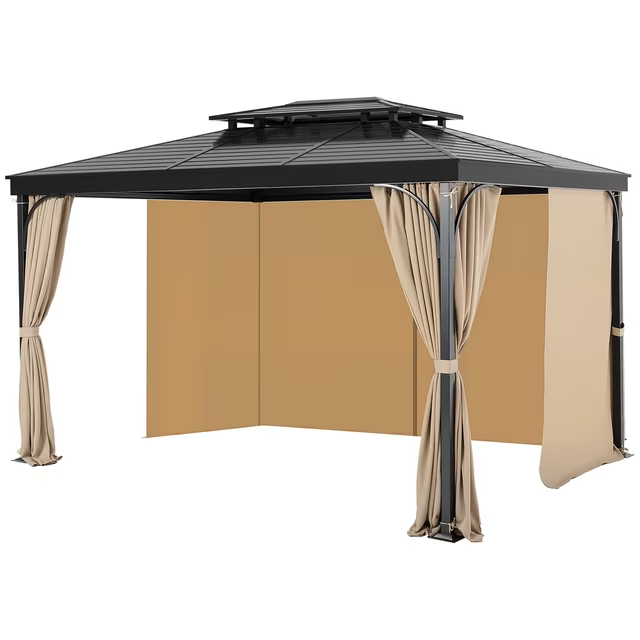 VEVOR Gazebo Privacy Curtain 12' x 10' x 6.7' Waterproof Gazebo Curtains Khaki,-$70