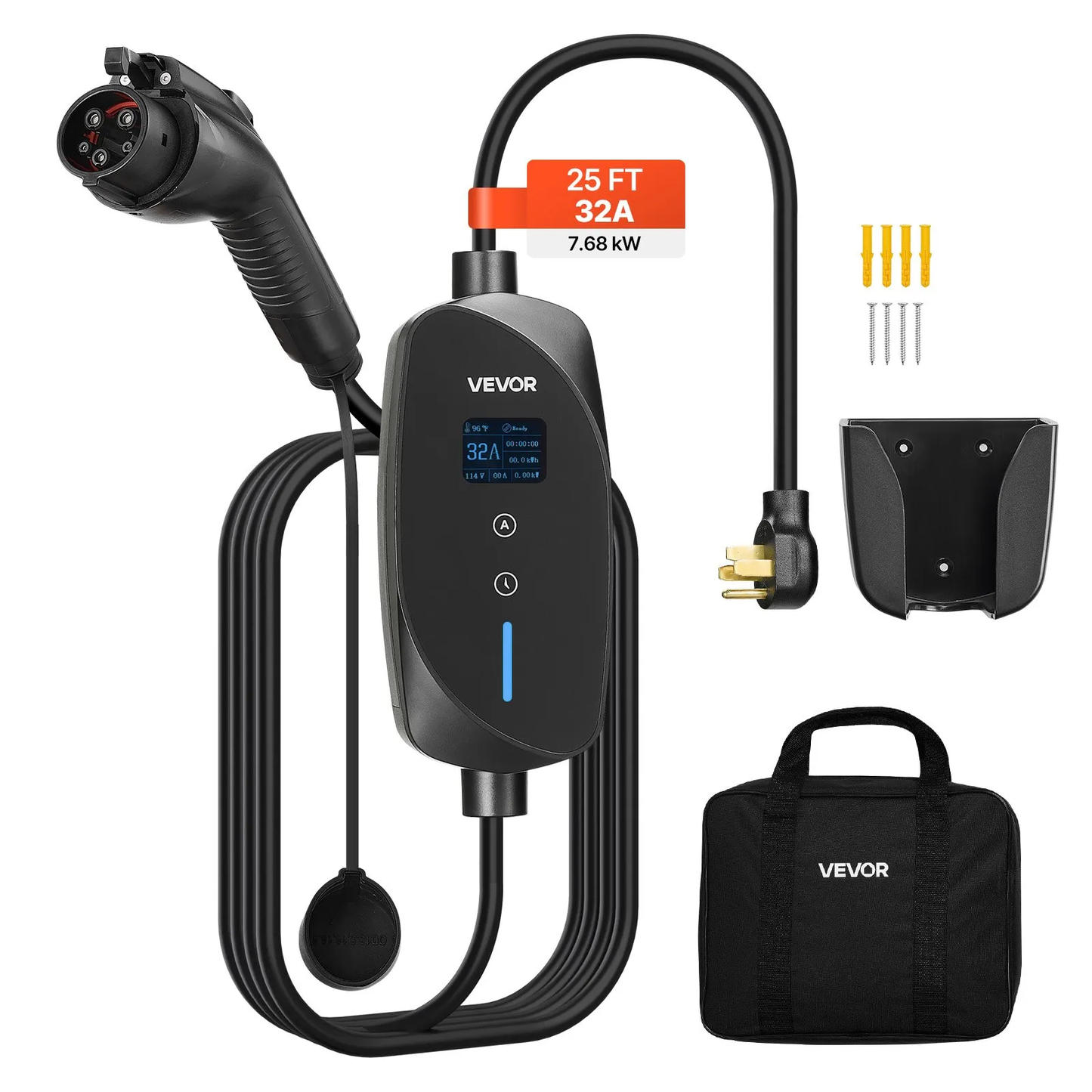 VEVOR Level 2 EV Charger, 32 Amp Adjustable Current, 240V Electric Vehicle Portable,-$110