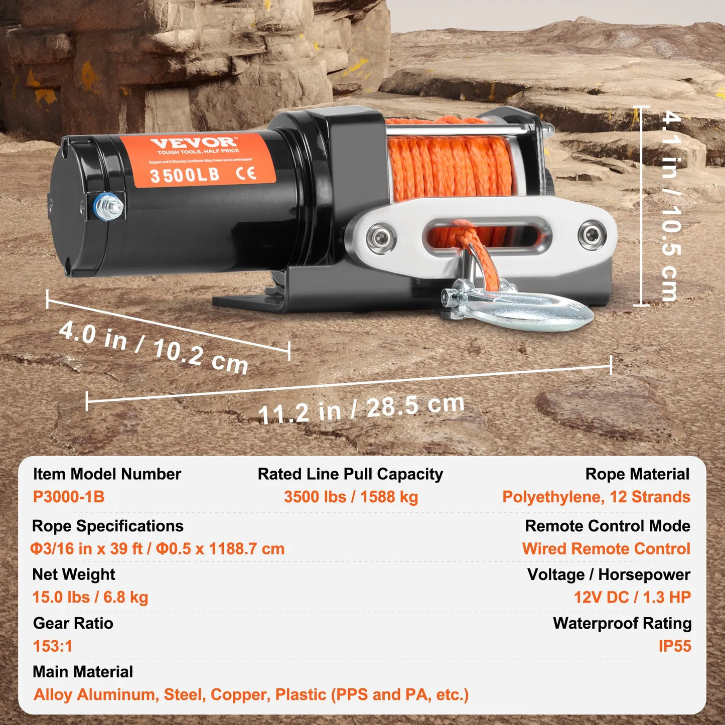 VEVOR Electric Winch, 3500 lb Line Pull Capacity, 12V DC ATV Winch with Φ3/16 in x 39 ft 12,-$85