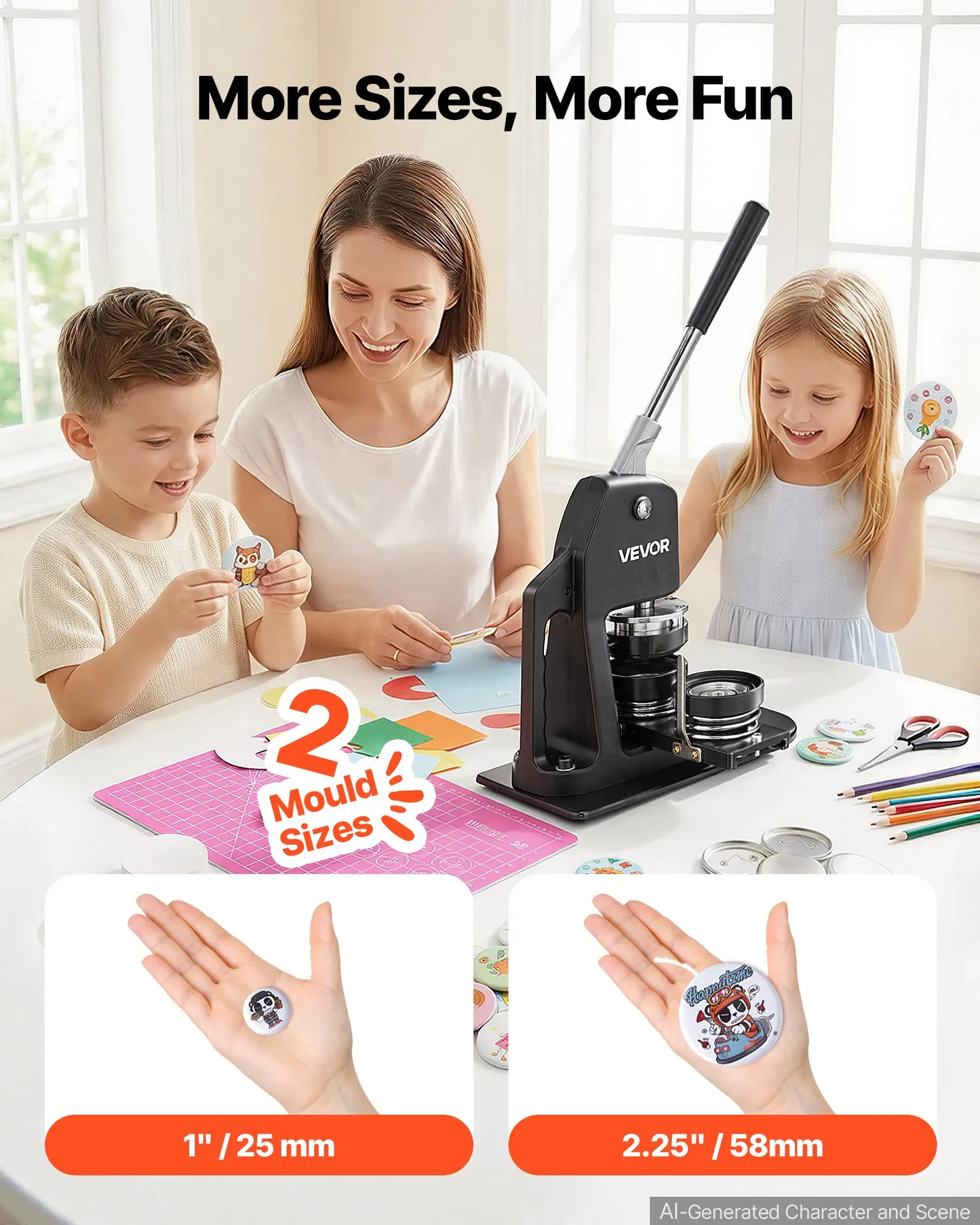 VEVOR Button Maker Machine, Multiple Sizes 1+2.25 Inch Badge Punch Press Kit, -$95