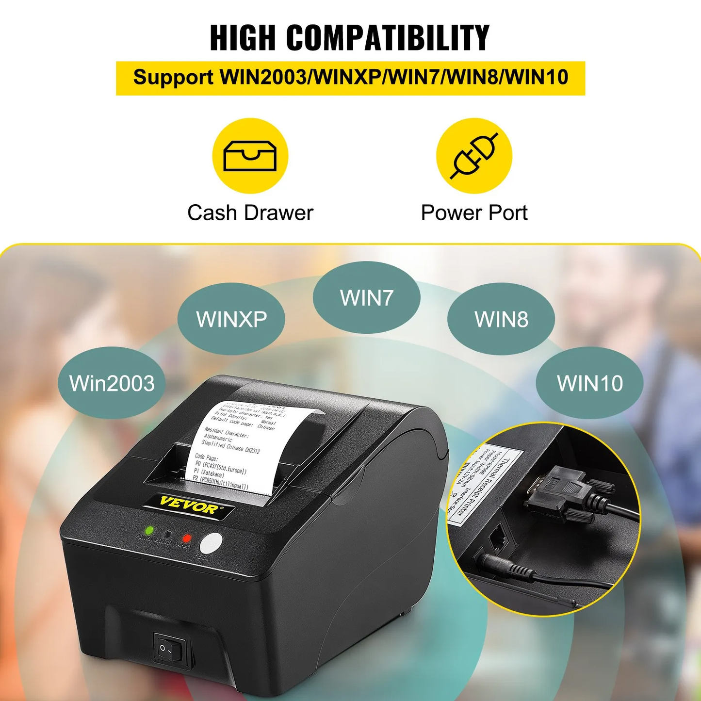 VEVOR Printer Receipt, 58mm Thermal Printer, ESC/POS Command Thermal Receipt Printer
