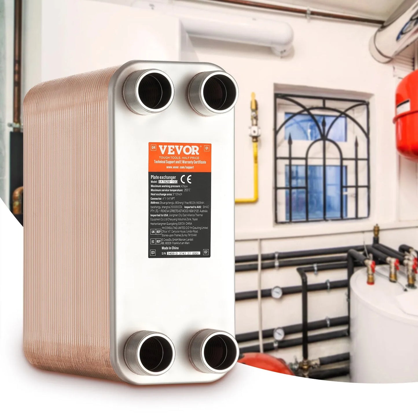 VEVOR Heat Exchanger, 5"x 12" 100 Plates Brazed Plate Heat Exchanger, Copper/316L Stainless Steel,-$250