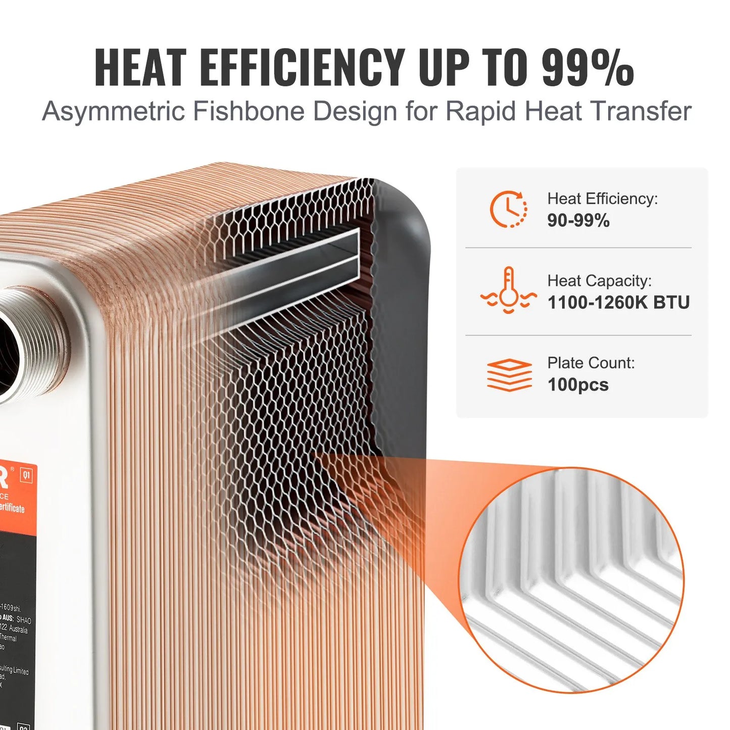 VEVOR Heat Exchanger, 5"x 12" 100 Plates Brazed Plate Heat Exchanger, Copper/316L Stainless Steel,-$250
