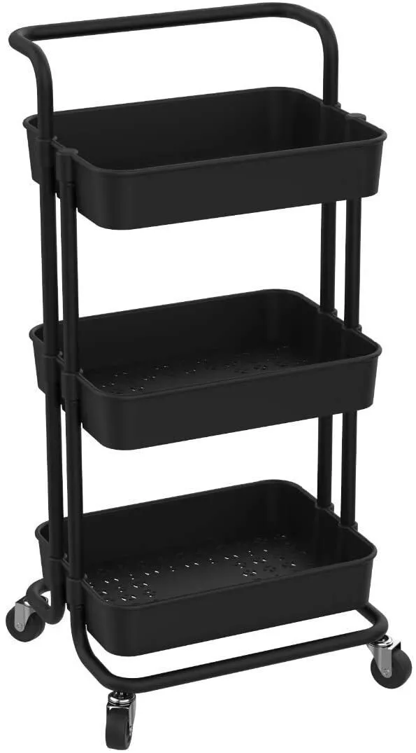 Brand New Amazon Basics 3-Tier Rolling Utility Cart | Classic Black with Handle