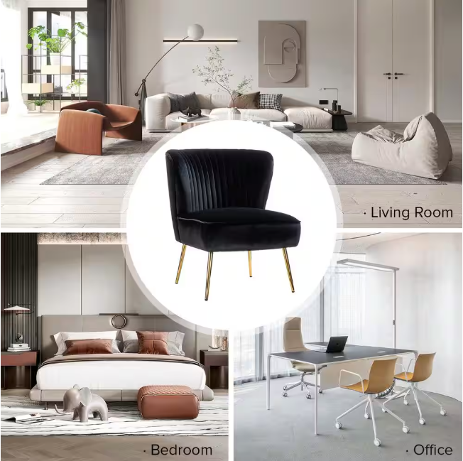 BNIB-Monica Modern Black Velvet Comfy Living Room Side Chair with Golden Metal Legs(black)-$150