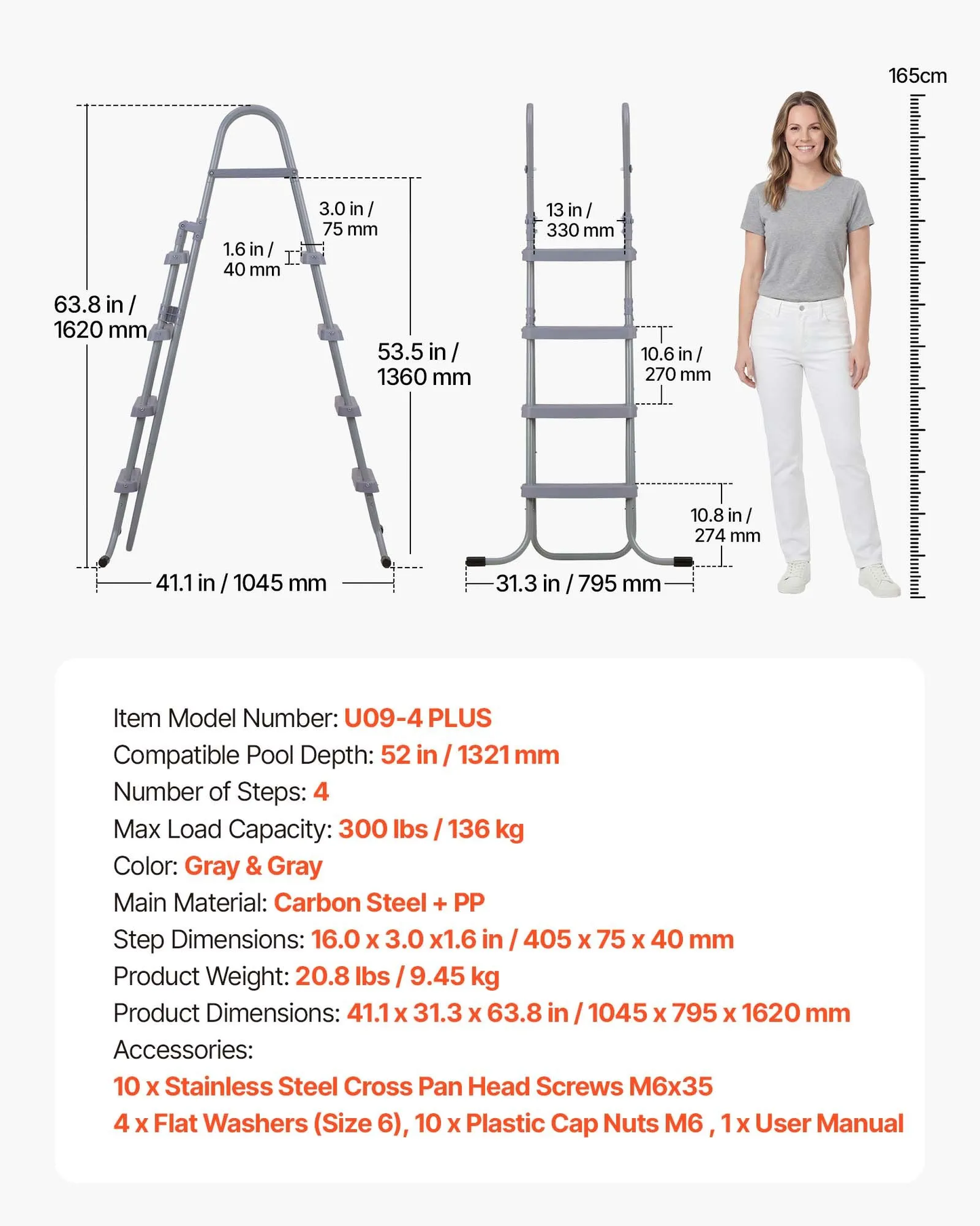 VEVOR Above Ground Pool Ladder, 4-Step Steel A-Frame Swimming Pool Stairs for 52 in High,-$65