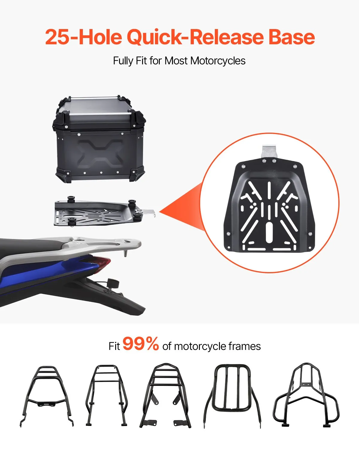VEVOR Motorcycle Top Case, Universal Aluminum Alloy Motorbike Tail Box with Leather Lining,-$120