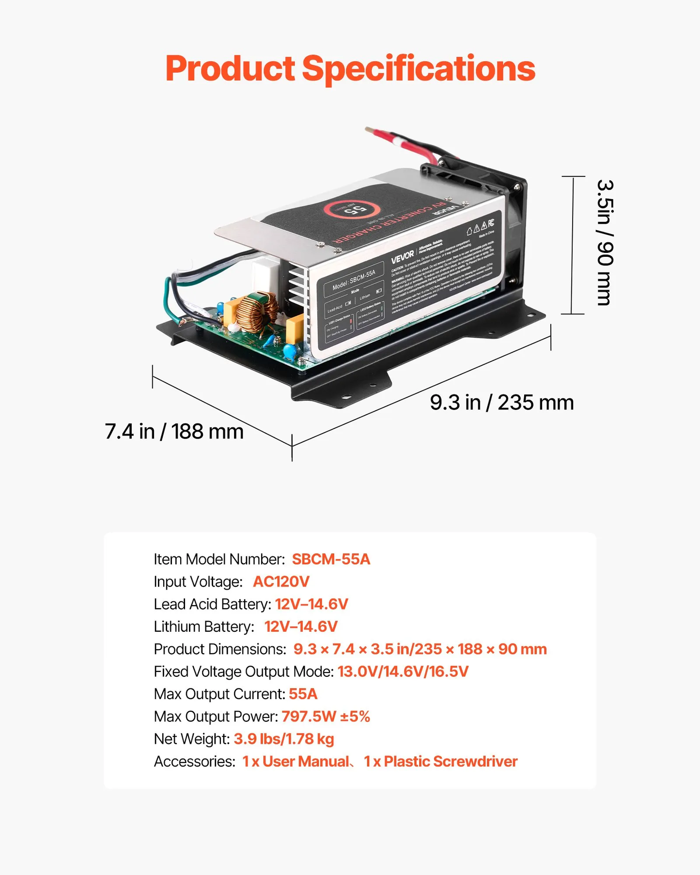 VEVOR WF-8955-AD-MBA RV Power Converter, 55 Amp, DC Main Board Assembly Replacement,-$60