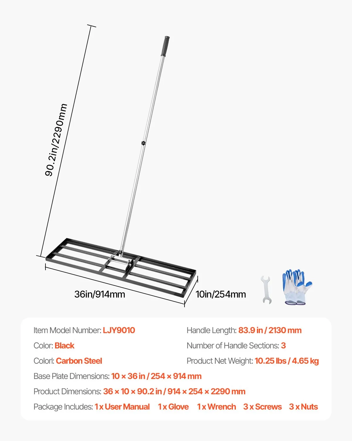 VEVOR Lawn Leveling Rake, Lawn Leveler with 83.9 in Handle, 36x10 in Ground Plate,-$30