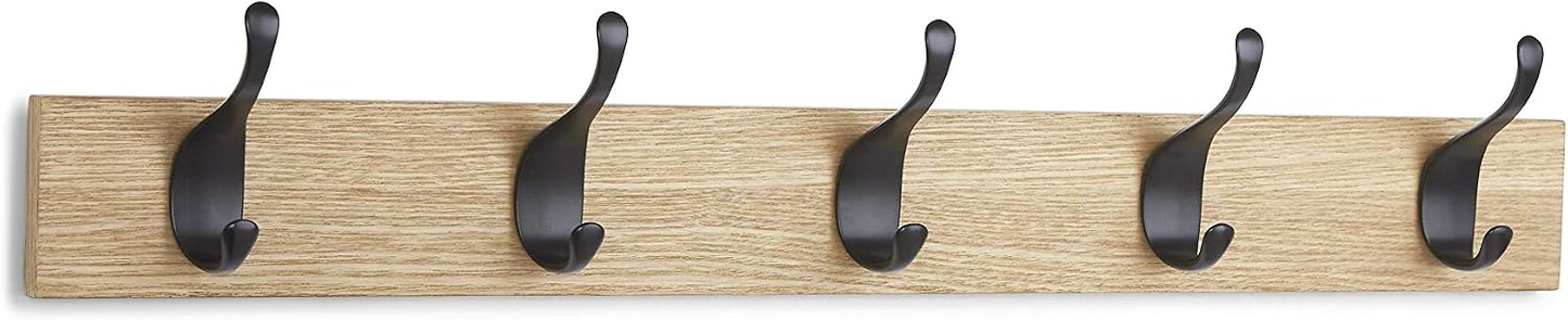 BNIB-Amazon Basics Wall Mounted Stylish Coat Rack with 5 Hooks, Natural Wood Tone, Set of 2,-$20