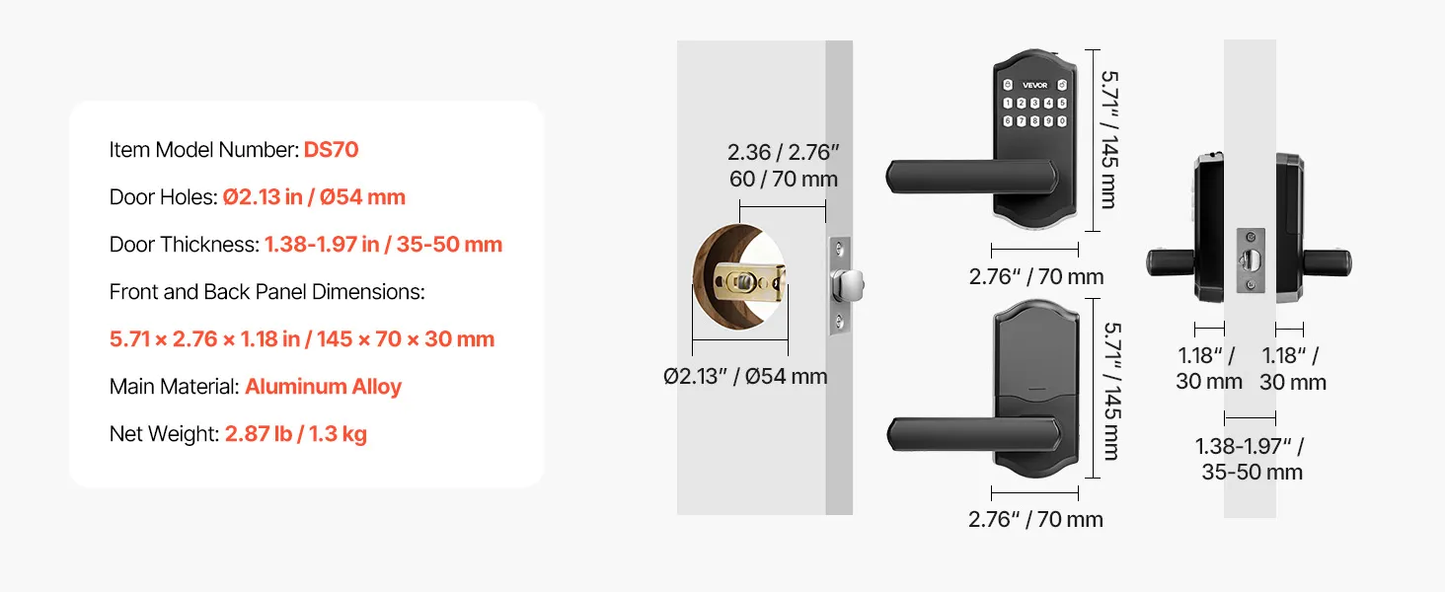 VEVOR Keyless Entry Door Lock with Handle, Electronic Lever Door Handle with Keypad,-$40