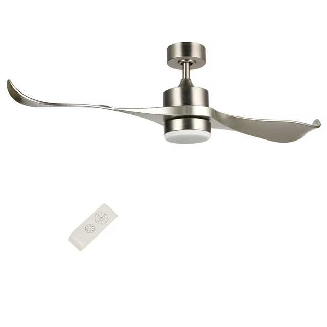 Brand New  52-Inch Ceiling Fan with 2 Silver ABS Blades and White Glass 15W LED Light Kit, Nickel,-$95