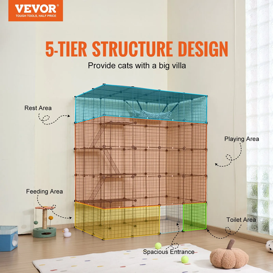 VEVOR Large 4-tier Cat Cage,Detachable Metal Wire,with 5 Front Doors Hammock Ramp ladders,-$130