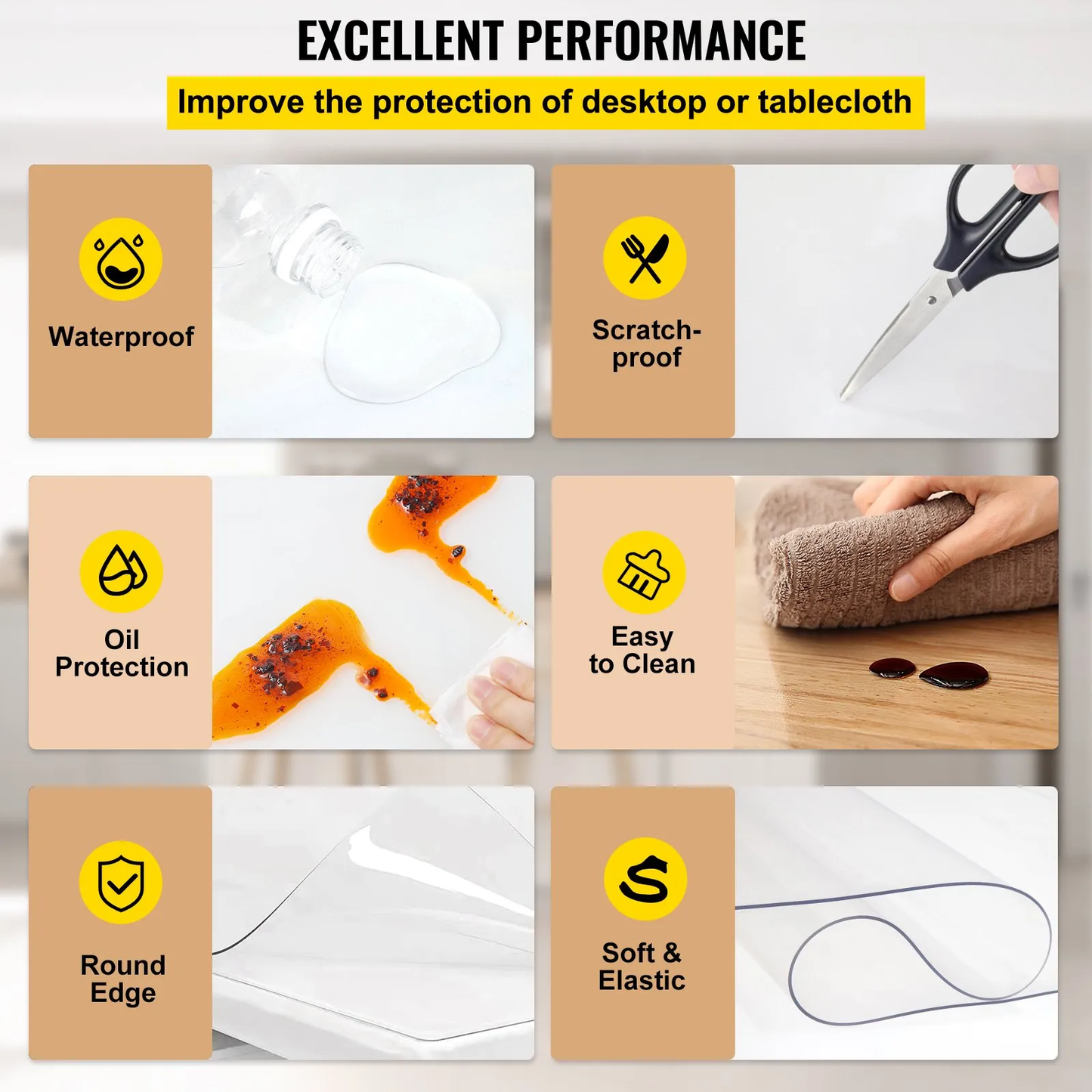 VEVOR Plastic Table Cover 42 x 78 Inch, 1.5 mm Thick Clear Table Protector, Rectangle Clear,-$40