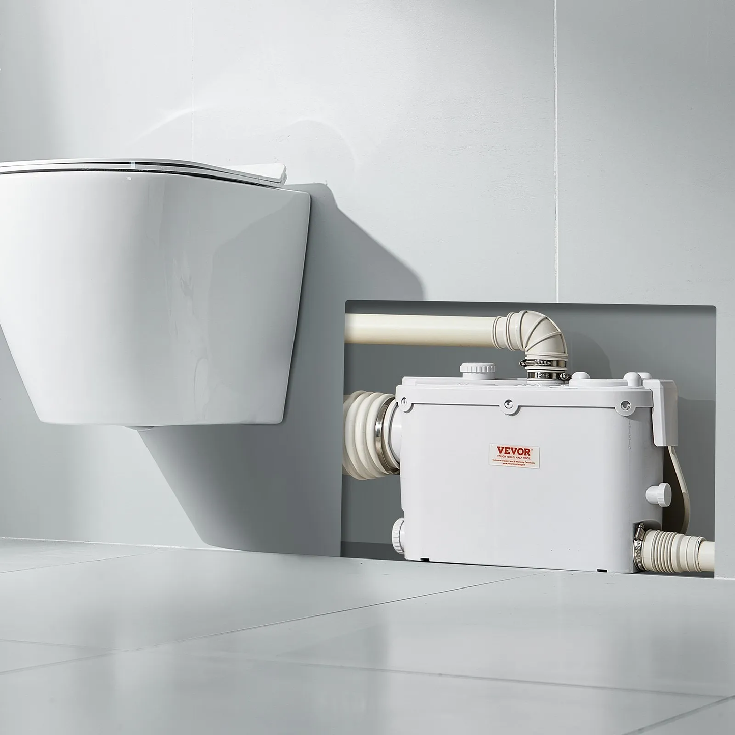 VEVOR Macerator Pump, 500W, 29 GPM Flow, 26 ft/8 m Head, Macerator Wall-Hung Toilet Pump with 4 Water,-$95